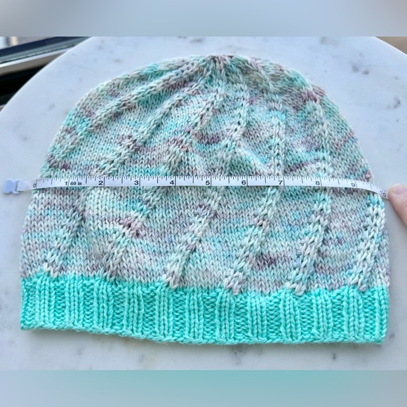 Handcrafted Knit Spiral Slouchy Beanie - Teal Marled - Picture 6 of 7